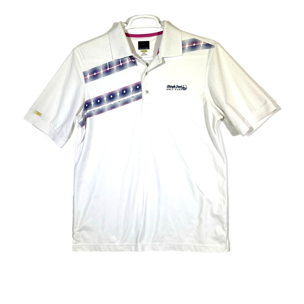 Greg Norman Polo Shirt Men's M White Play Dry Golf Short Sleeve Geometric Poly